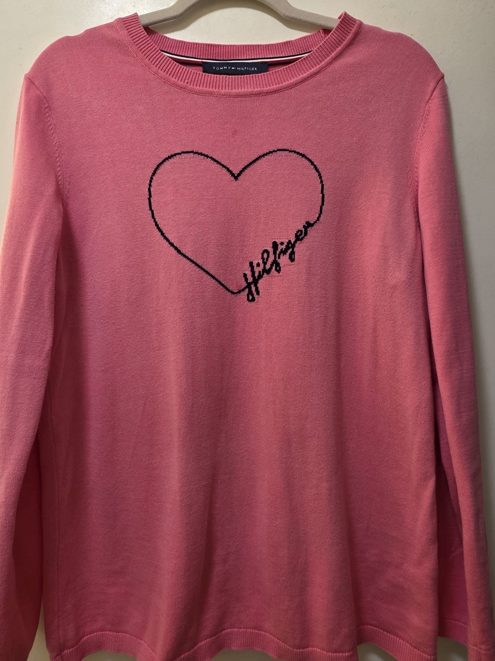 Tommy Hilfiger Pink Logo Crewneck Sweater with Navy Trim